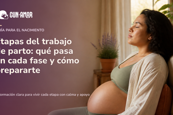 Mujer embarazada practicando respiración con calma durante su preparación para las etapas del trabajo de parto